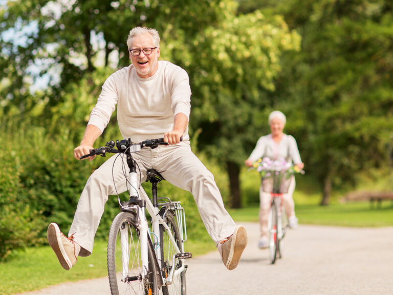 Man riding bike at Harmony Place Trails