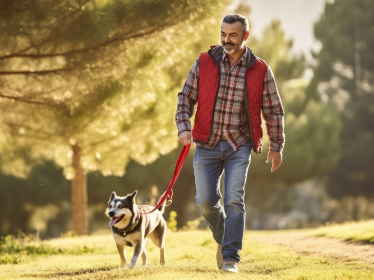 Man Waking to Dog Park, Harmony Place in Rutland